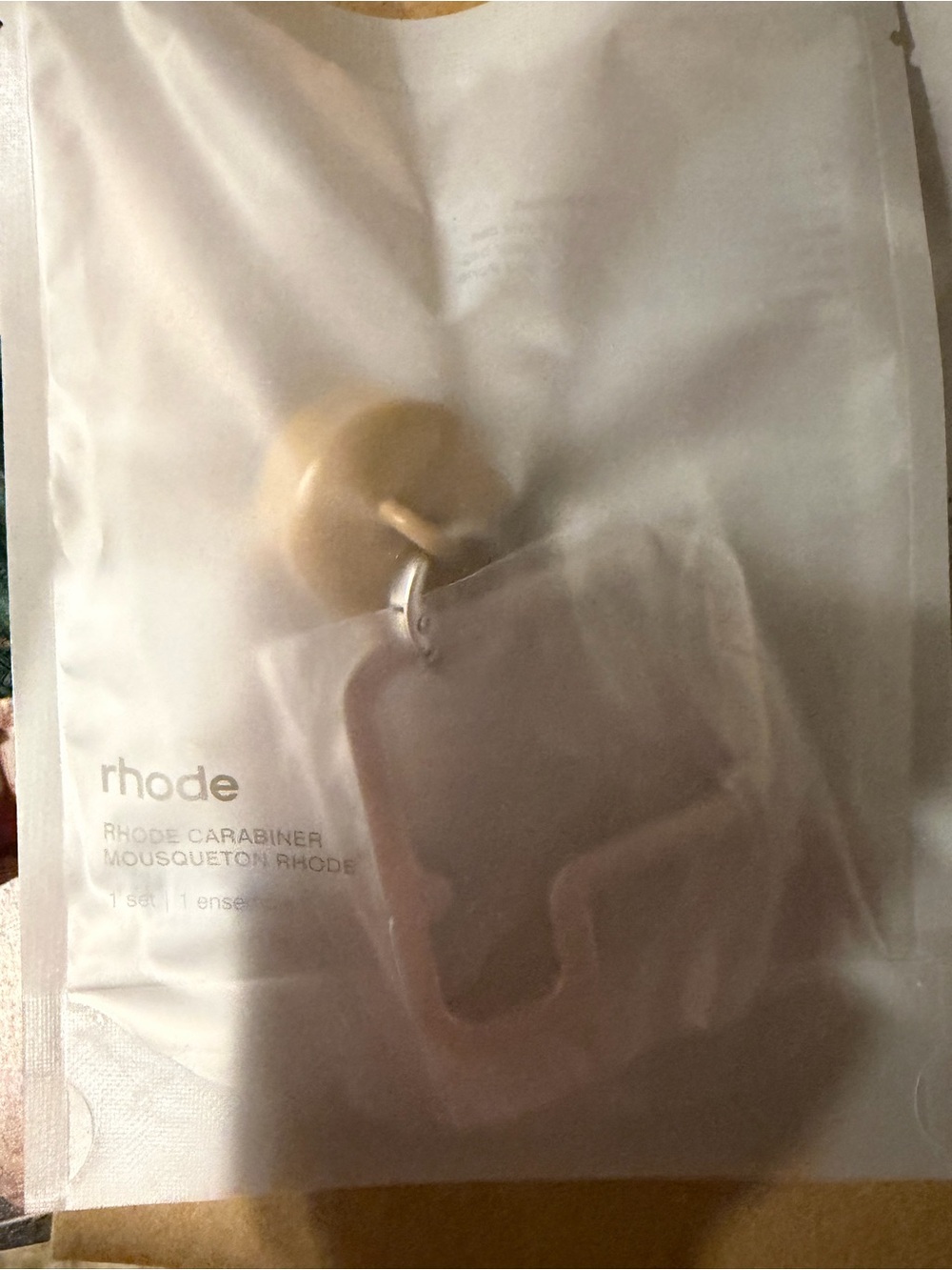 RHODE Beige Carabiner Keyring with Gold Accent